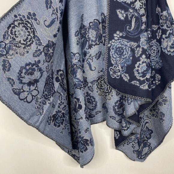 2/$24 NEW Boho Floral Ruana Oversized Open Wrap Poncho Blanket Scarf - Picture 6 of 9